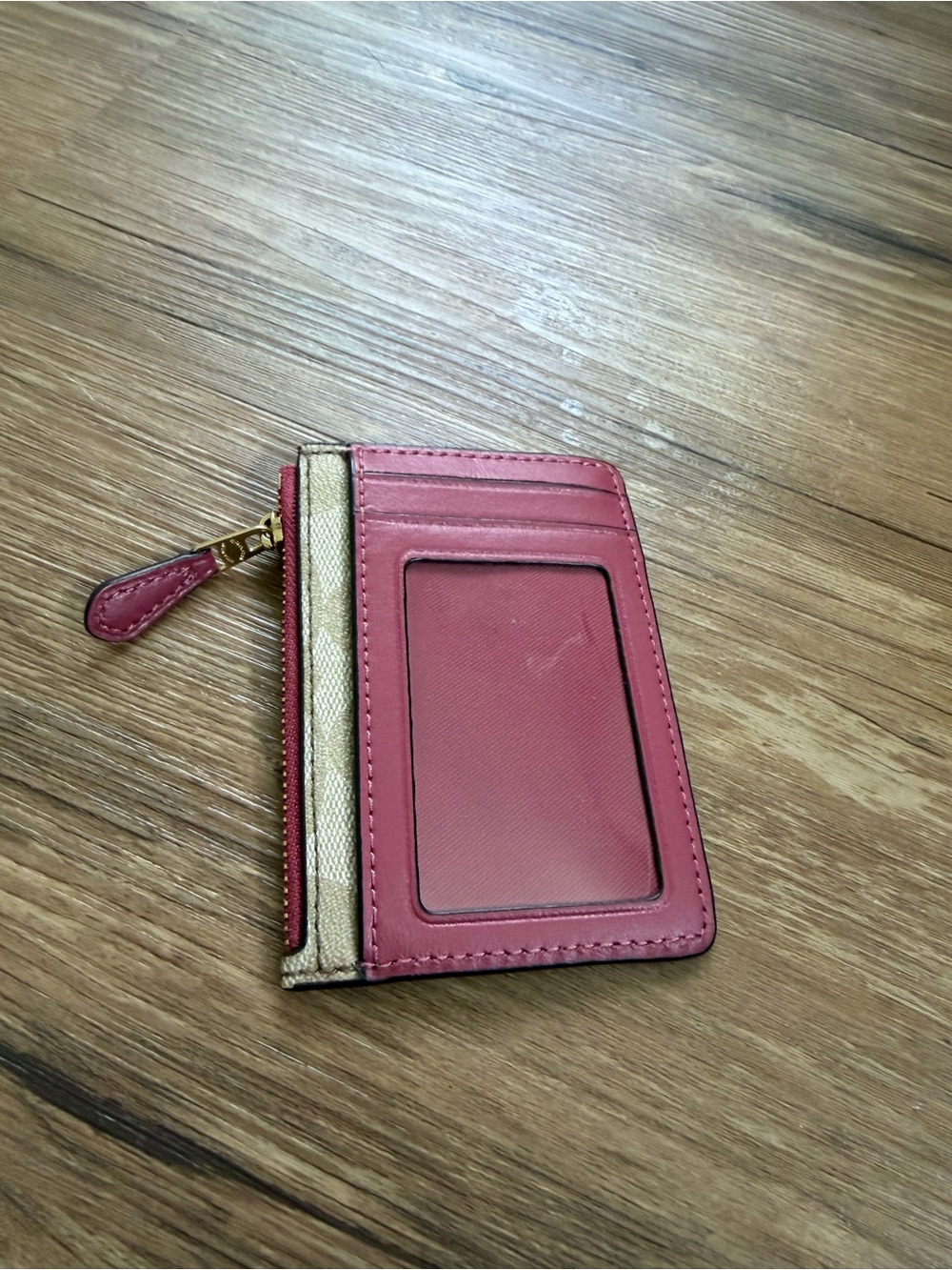 Coach Signature Canvas Card Case with Pink Trim - Picture 3 of 8